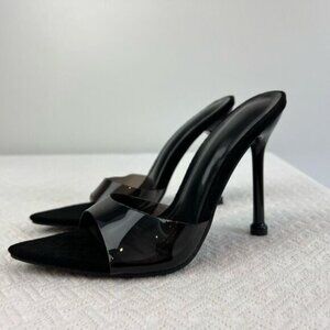 Women's Black Pointed High Heels Fashion Peep Toe Slip Stiletto Sandals 37 US 7